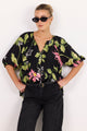 Refine Black Blush Floral Pintuck Front Mid Sleeve Top