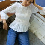 Required Ivory LS Shirred Bodice Top