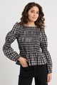Required Black White Check LS Shirred Bodice Top
