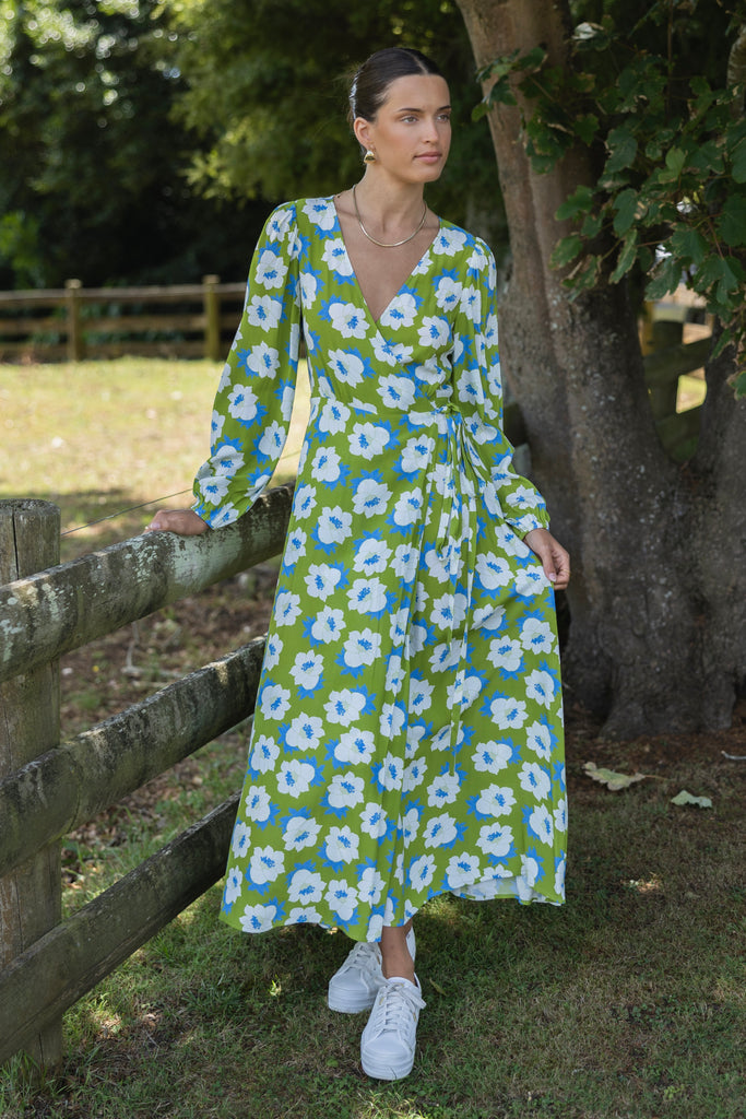 Shop Green Floral Wrap Maxi Dress Online | Flo & Frankie