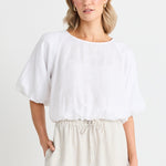 Matty White Linen Bubble Short Sleeve Top