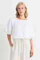 Matty White Linen Bubble Short Sleeve Top