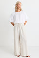 Resort Natural Linen Tie Waist Pull On Wide Pants