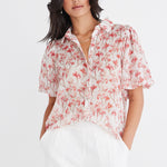 Rested Red Lillies Bubble Sleeve Shirt WW Top Among the Brave   