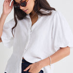 Rested White Linen Bubble Sleeve Shirt