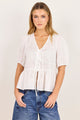Restore Ivory Linen Tie Front Peplum SS Top