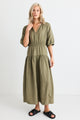 Retreat Soft Khaki Linen Blend SS Tiered Maxi Dress