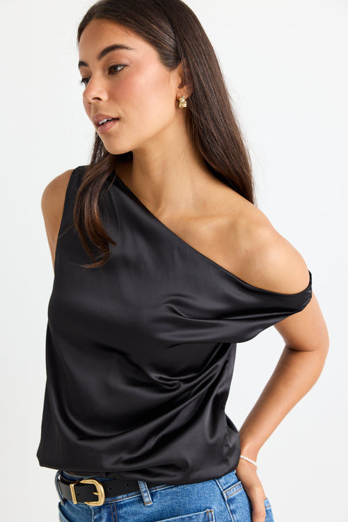 Black satin off the shoulder top online