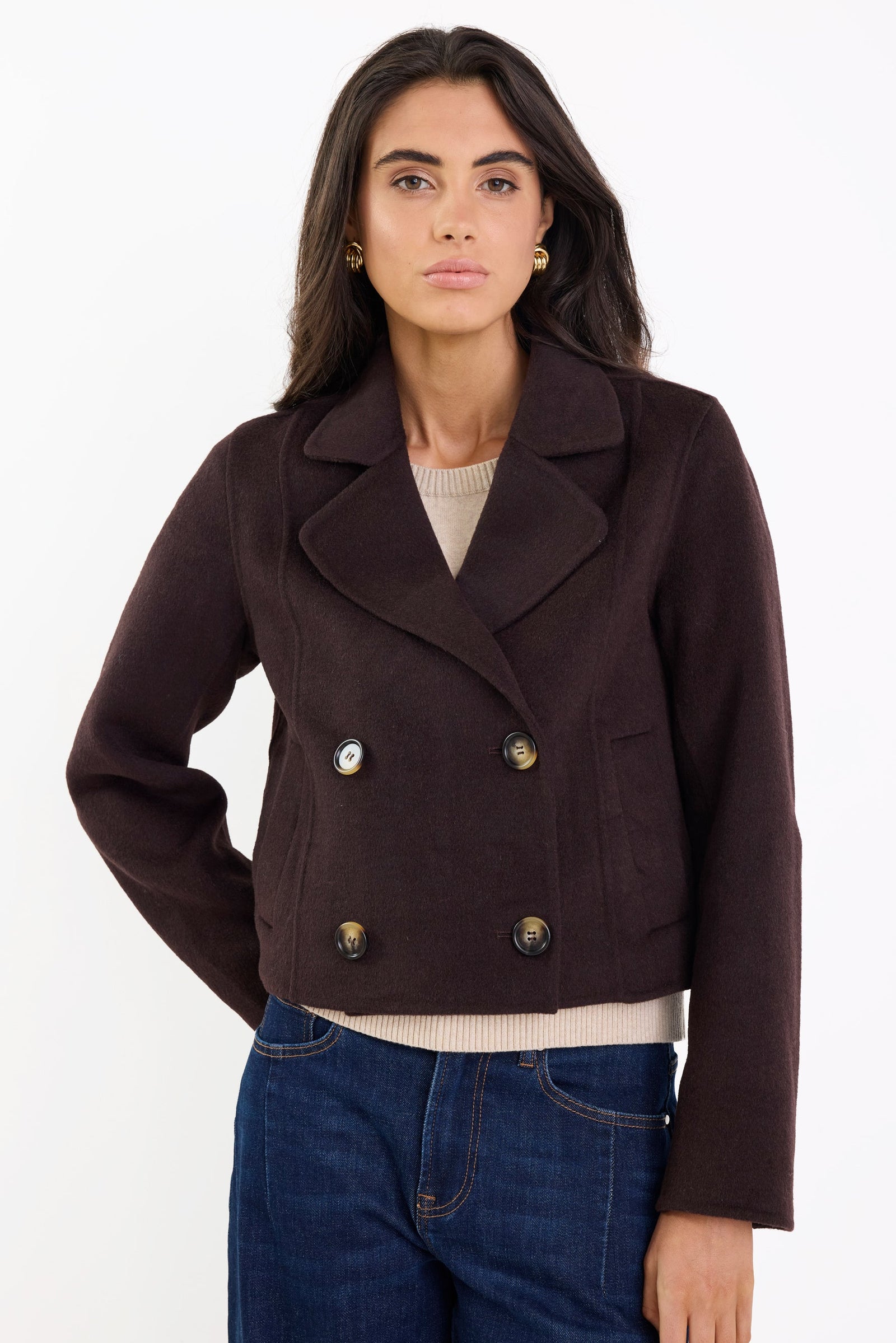 Reverie Chocolate Melton Double Breasted | Flo & Frankie