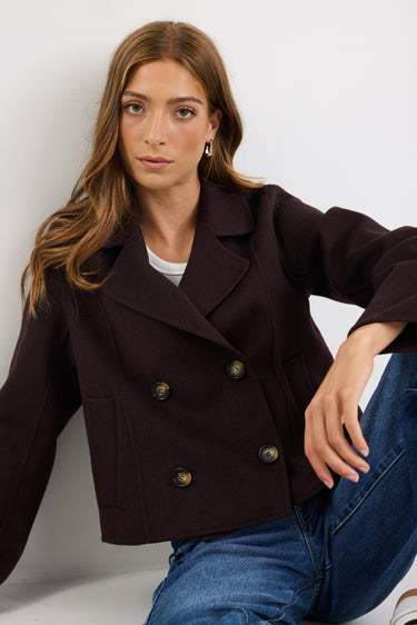 Reverie Chocolate Melton Double Breasted Peacoat