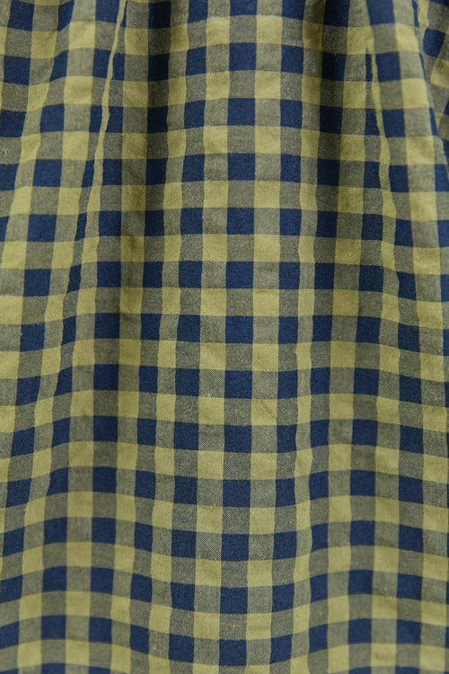 Close-up of blue and green checkered fabric