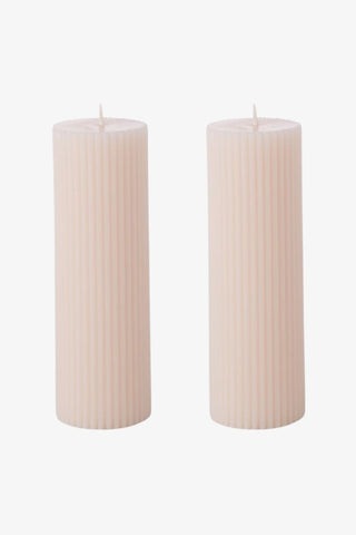 Ribbed Vanilla Buff 15cm Set2 Pillar Candle