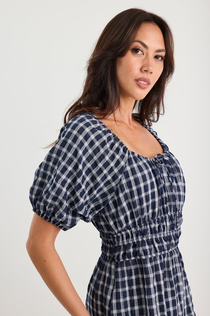 Shop Ritual Ink Check Short Sleeve Poet Midi Dress | Flo & Frankie
