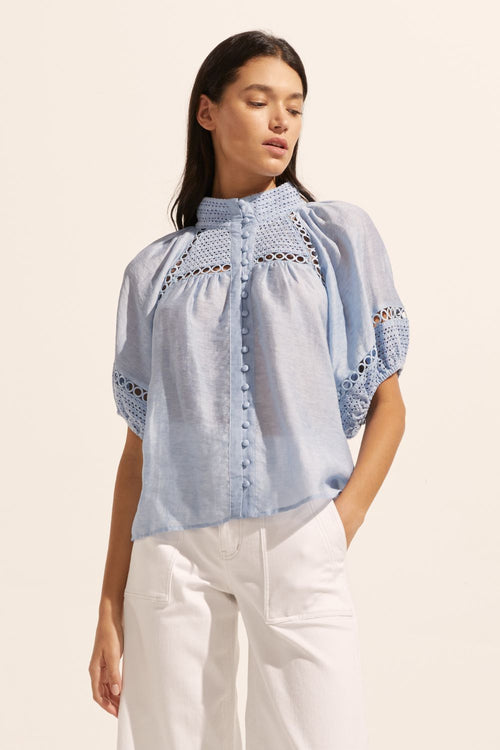 Roam Sky Blue Embroided SS Top WW Top Zoe Kratzmann   