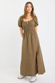 Roma Khaki Linen Blend SS Poet Midi Dress