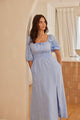 Roma Cornflower Blue Linen Ss Slim Fit Midi Dress