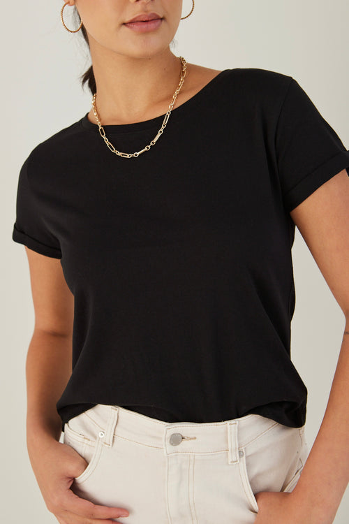 Roxy Black Rolled Sleeve Crop Organic Tee WW Tee Humble + Heart   