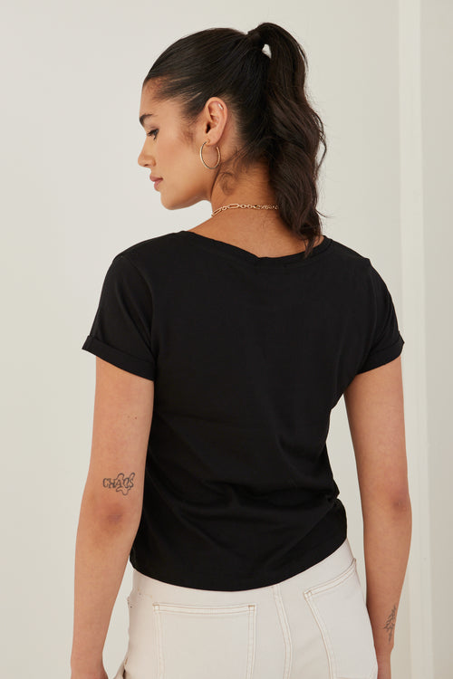 Roxy Black Rolled Sleeve Crop Organic Tee WW Tee Humble + Heart   