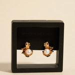 Ruched Gold Pearl Earrings