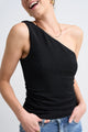 Rush Black Shimmer Stretch One Shoulder Top