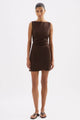 Eleri Chocolate Front Drape Linen Sleeveless Mini Dress
