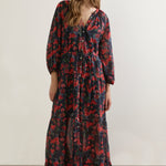 Hadley Navy Red Floral LS Maxi Dress