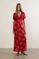 Rhea Red Floral V Neck Flutter Sleeve Maxi Dress