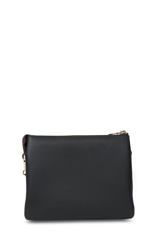 Black leather clutch bag on a white background