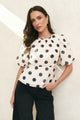 Finali Cream Black Polka Dot Puff Short Sleeve Top