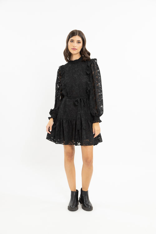 Wondrous Black Burnout Chiffon LS Mini Dress WW Dress Seeking Lola   