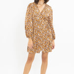 Freedom Chestnut Floral Satin Wrap Mini LS Dress WW Dress Seeking Lola   