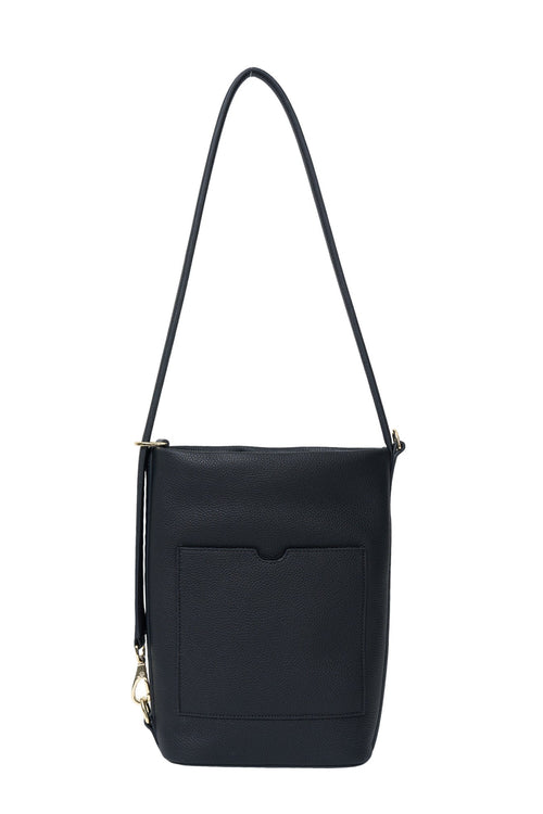 Black shoulder bag on a white background