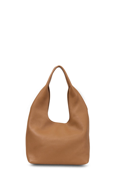 Brown leather handbag on a white background