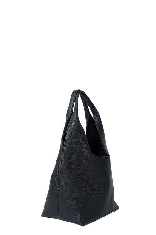 Black handbag on a white background