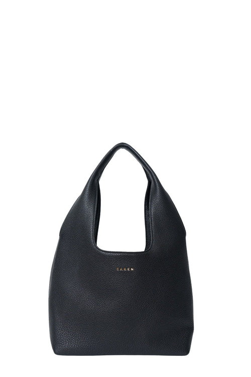 Black handbag with 'SAGAN' branding on a white background