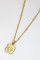 Sacral 18k Gold Plate Square Charm Lotus Necklace