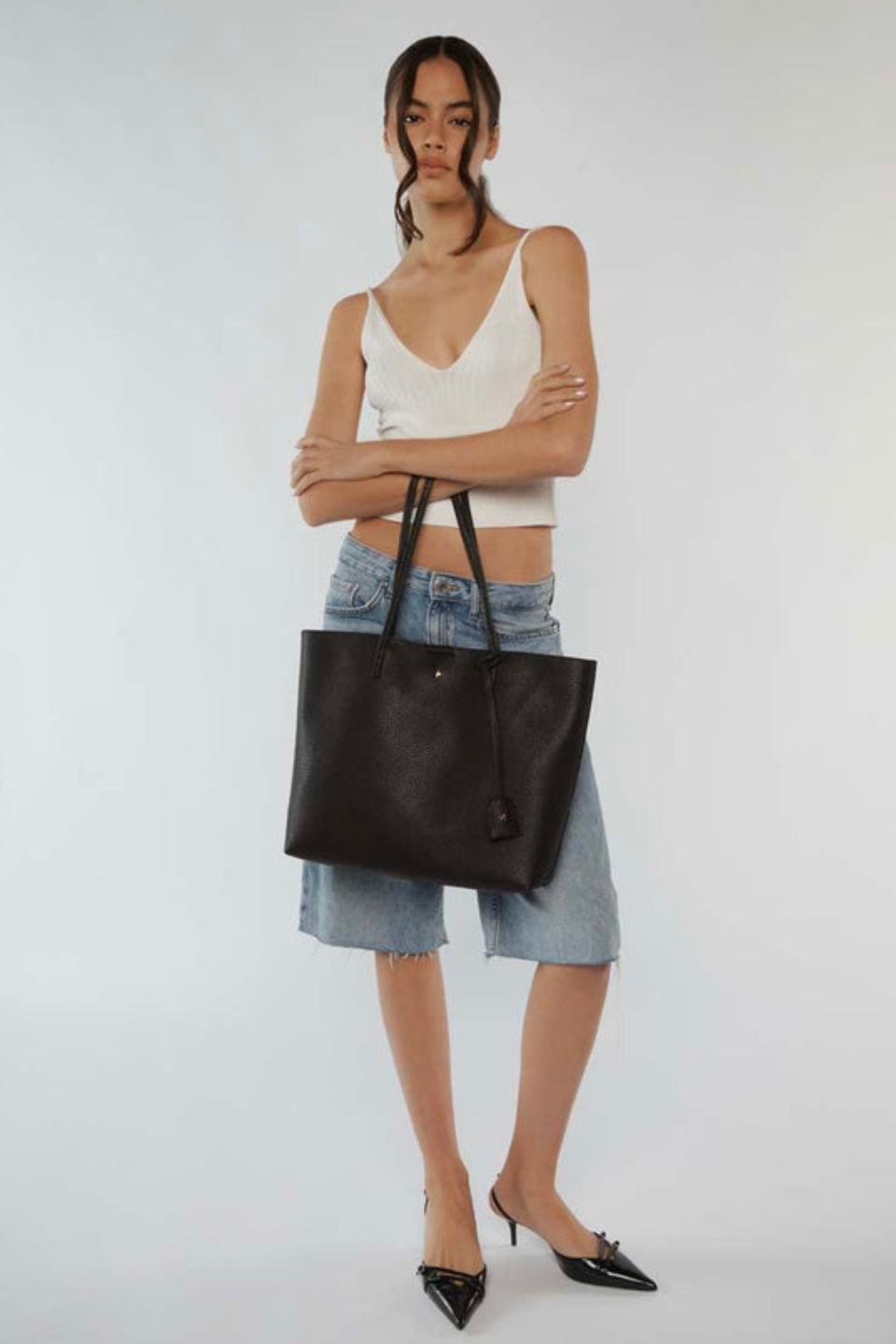 Shop Saint Black Pebble Vegan Leather Tote Bag | Flo & Frankie