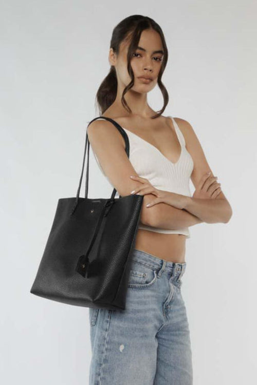 Shop Saint Black Pebble Vegan Leather Tote Bag | Flo & Frankie