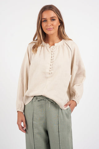 Sardinia Bone Linen LS Blouse