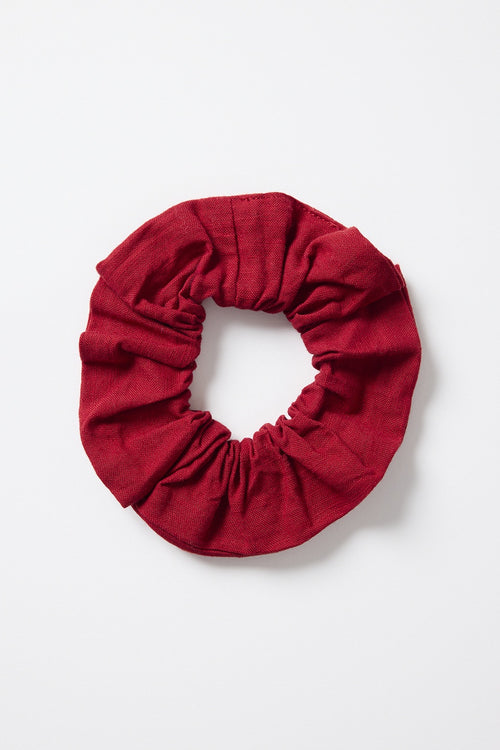 Large plum-coloured linen–cotton scrunchie photographed on a white background.