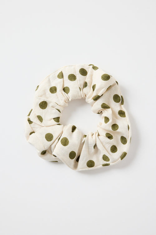 and the Scrunchie Khaki Polka Dot Large? Fabric Composition - 80% Viscose 20% Nylon