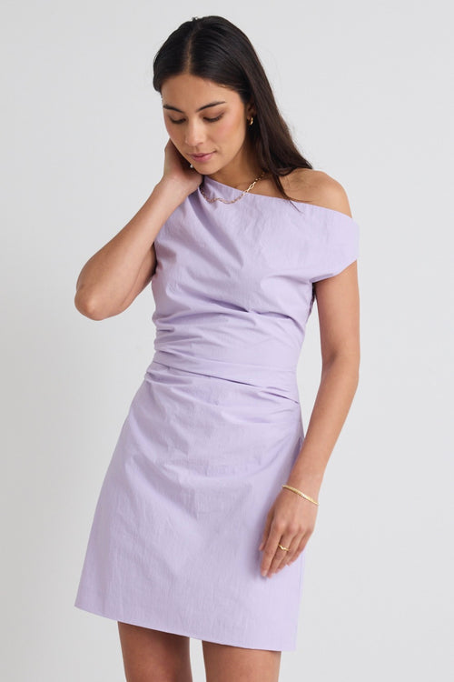 Shop Secrets Lilac Off Shoulder Tuck Mini Dress | Flo & Frankie Shop Secrets Lilac Off Shoulder Tuck Mini Dress | Flo & Frankie