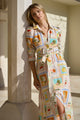Sentiment Cream Tropical Postcard Long Sleeve Maxi Shirt Dress