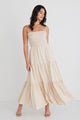 Serenity Sand Gingham Strappy Shirred Bodice Tiered Maxi Dress