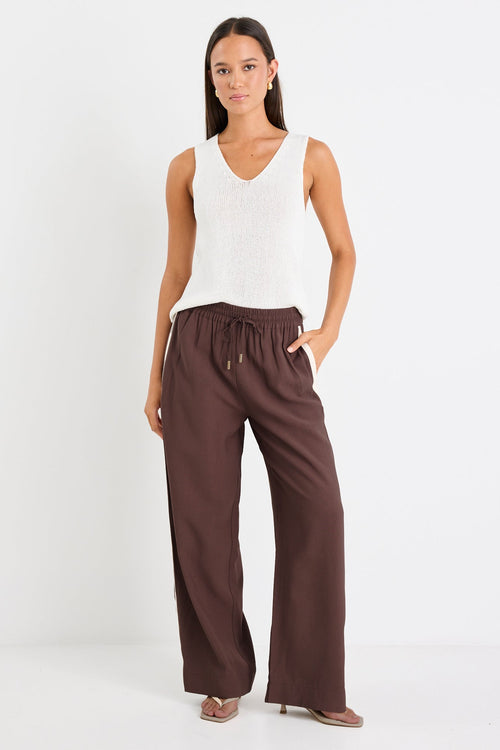 Shop Townie Chocolate Stripe Side Tape Wide Leg Pants | Flo & Frankie