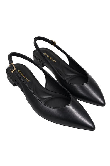 Margot Black Slingback Flat Sandal