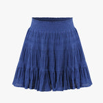 Lexi Electric Blue Shirred Cotton Multi Tiered Mini Skirt