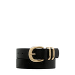 Black belt with a gold buckle on a white background