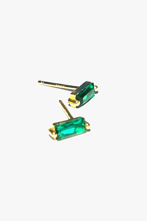 Emerald Baguette Gold Stud Earrings ACC Jewellery Lindi Kingi   