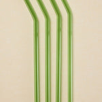 Green Reuseable Pk 4 Glass Drinking Straws